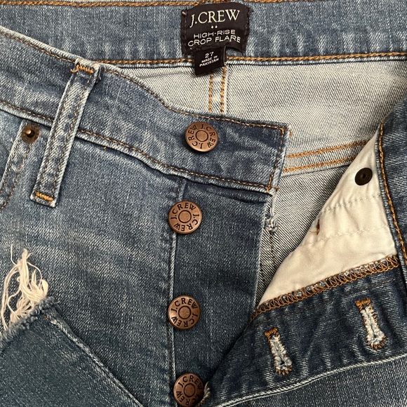 JCrew Button Fly Med Wash High-Rise Crop Flare Raw Hem Sz27 - Picture 4 of 13